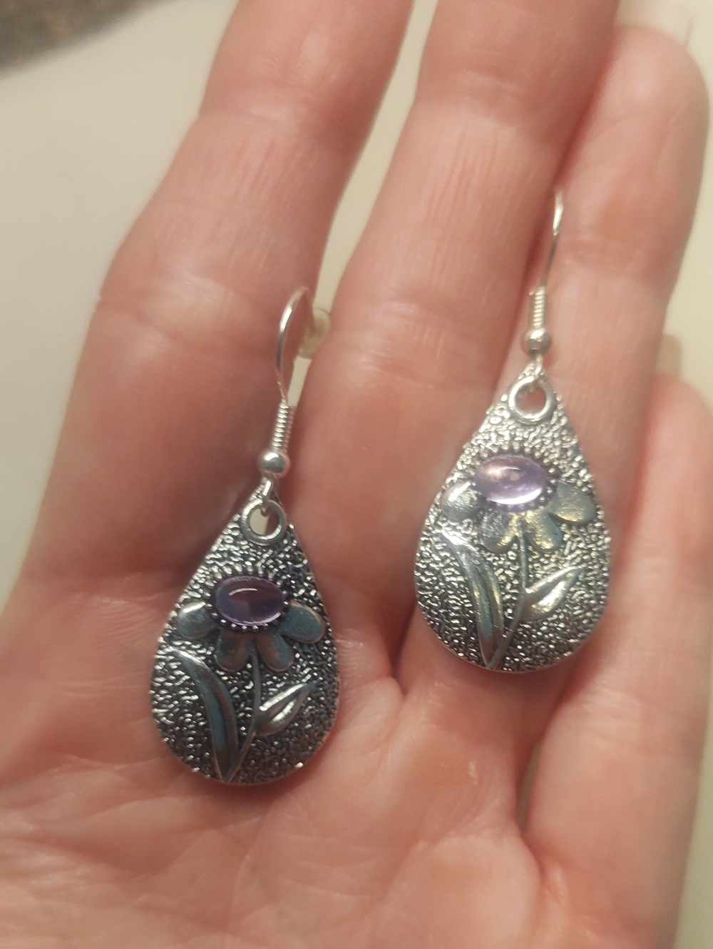 BOGO! NEW! 3D Purple Crystal Silver Dangle Artistic Flower Earrings By Monet - Picture 8 of 9